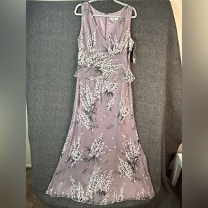 Adrianna Papell Dress Womens 14 Purple Floral Silk Chiffon Maxi Peplum Gown